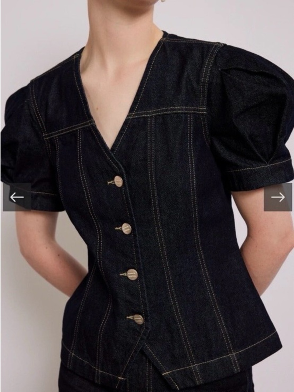 Damson Madder Shell Denim Puff Sleeve Top - size US8/UK12
